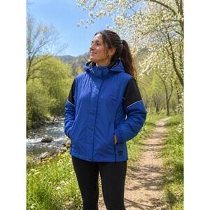 In Sport Gore-Tex Hooded Rain Jacket Womens Medium Blue Black F359 Windbreaker